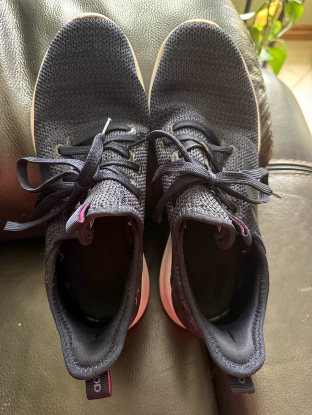 Women's Navy Knit Lace-Up Sneakers with Pink Accent